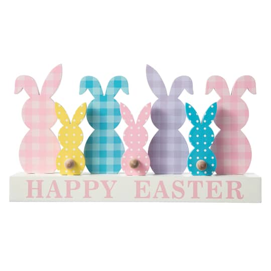 Glitzhome&#xAE; 11.75&#x22; Easter Wooden Bunny Family Table D&#xE9;cor